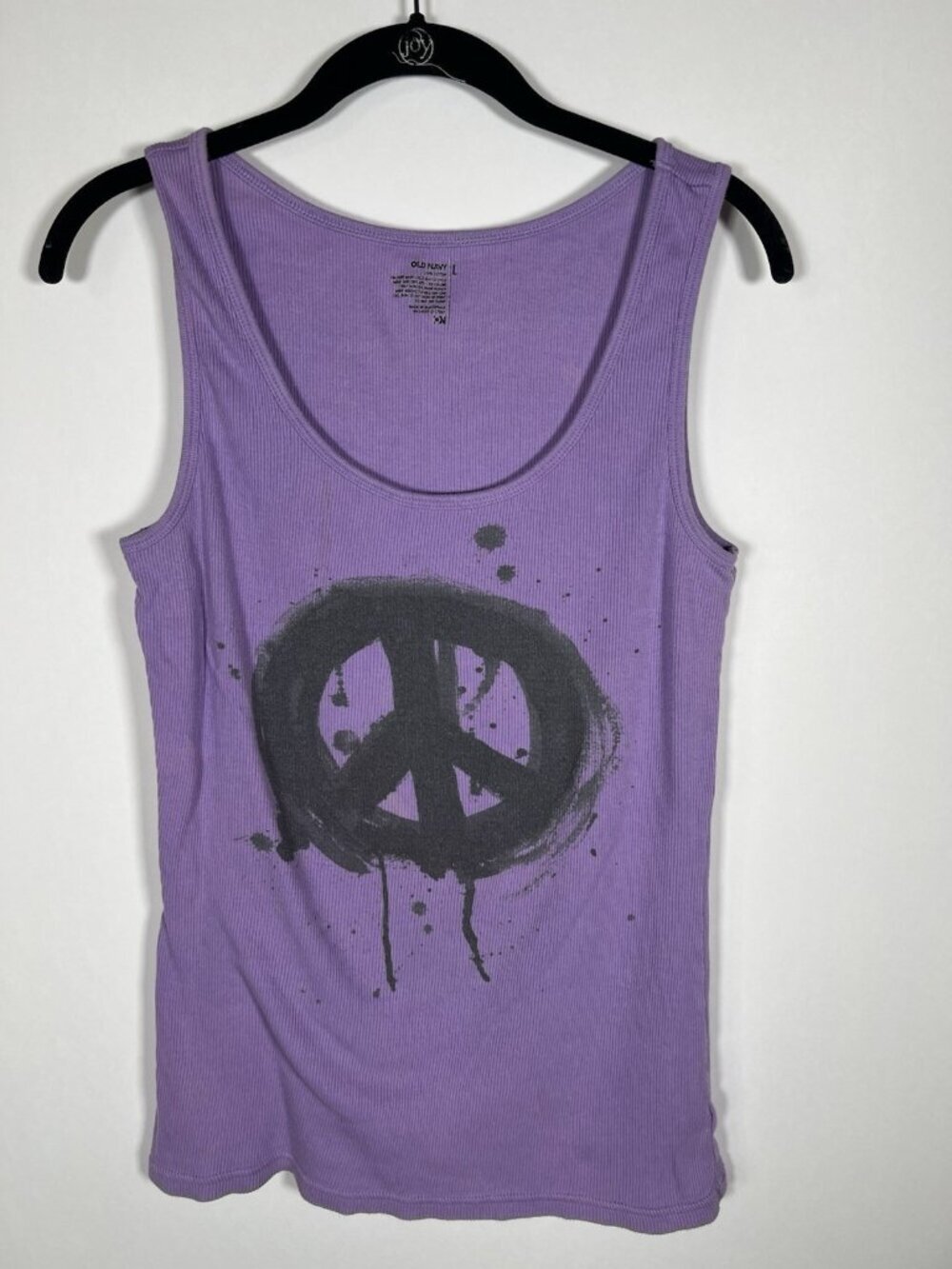 Old Navy purple ribbed PEACE graphic hippie retro tank L festival yoga